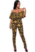 Sexy Black Yellow Tapestry Print Belted Jumpsuit